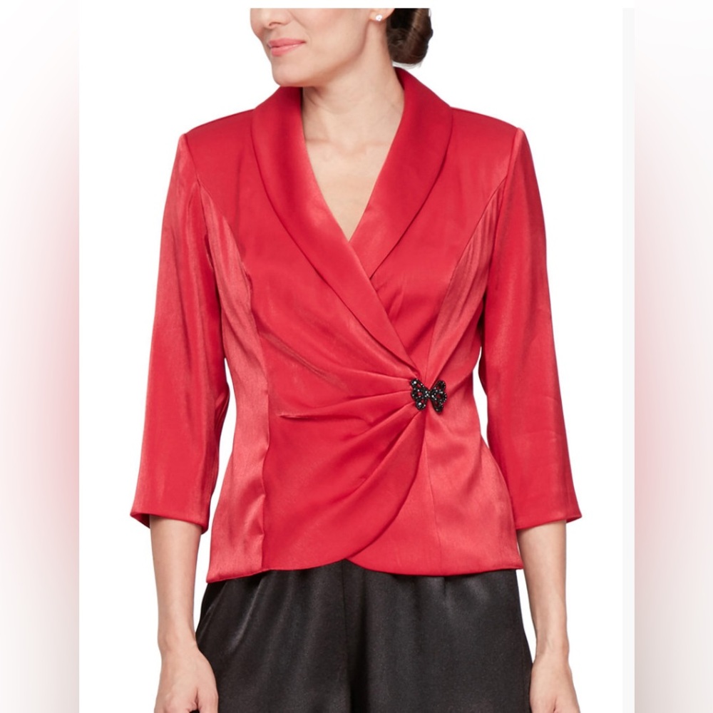 Alex Evenings 3/4 Sleeve Red Jacket Jewel‎ Closure